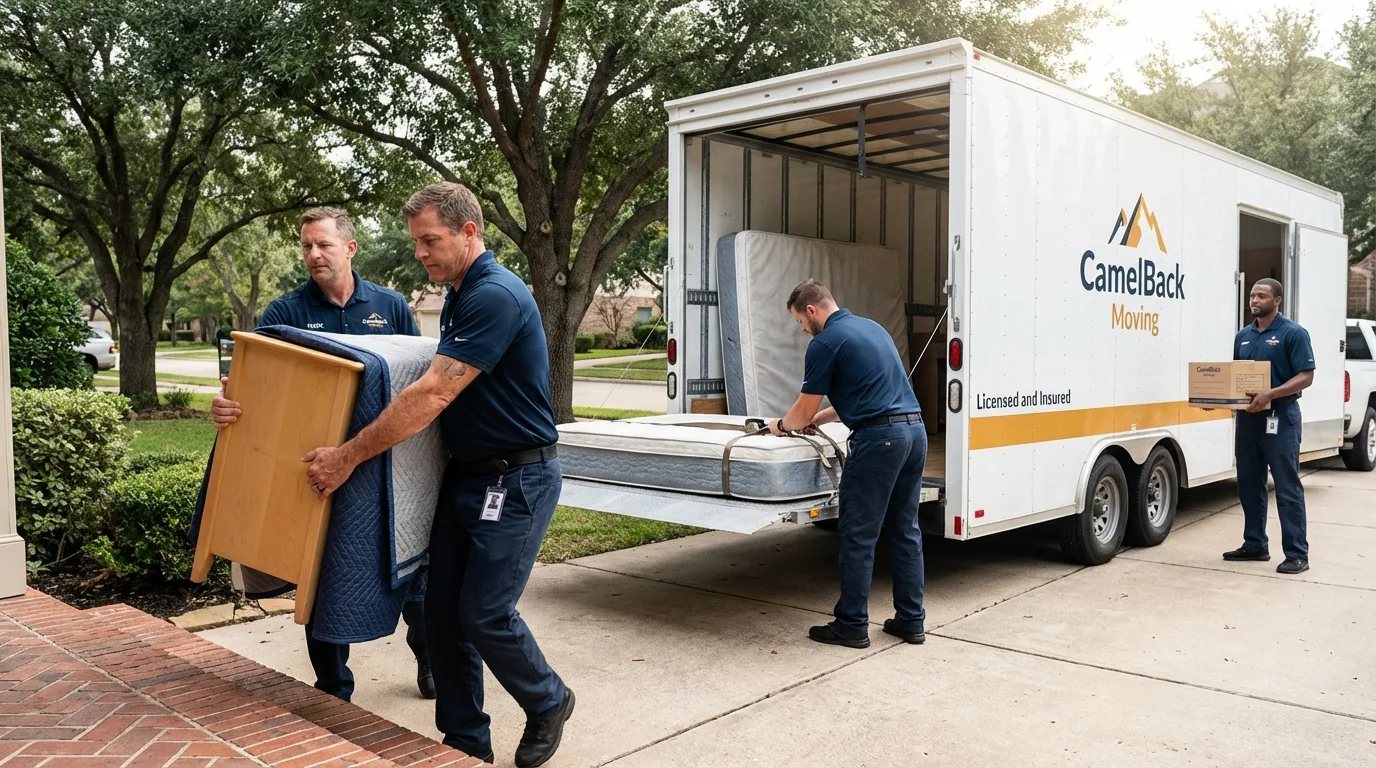 Crew loading residential truck for cross-state move from Pinehurst, ID