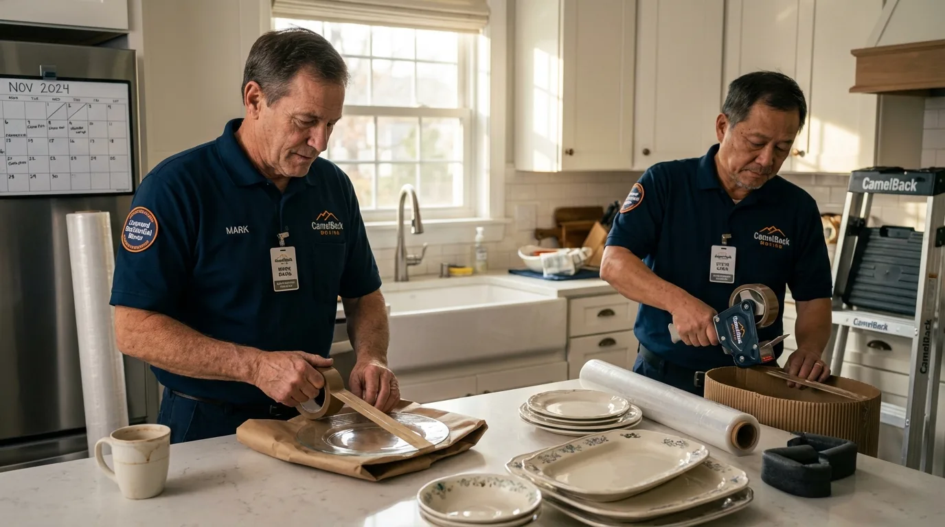 Professional crew packing kitchen dishware in Pinehurst, ID