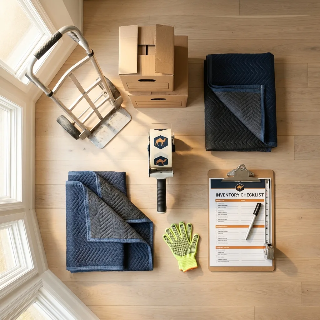 Professional moving supplies and packing materials layout for Pinehurst residential relocations